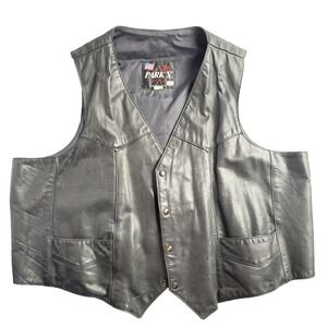 Park V Bike Leather Vest Men's Size 64 Black Motorcycle Cut Used Vintage